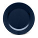 A blue plate with a curved edge.