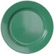 An Elite Global Solutions Rio Autumn Green melamine plate with a white circle on the rim.