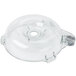 A clear plastic lid with a hole for a Robot Coupe 3.5 quart stainless steel bowl.
