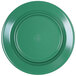A close up of a green Elite Global Solutions Rio melamine plate with a white background.