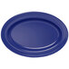 An oval blue platter with a white background.