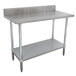 A white rectangular Advance Tabco stainless steel work table with undershelf.