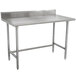 A stainless steel Advance Tabco work table with a stainless steel top.