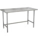 An Advance Tabco stainless steel work table with an open base and a rectangular top on legs.