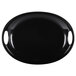 A black oval melamine tray with two handles.