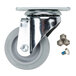 A silver Cambro swivel caster with a metal plate and screws.