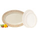 A white oval GET Olympia platter with a pattern on it.