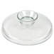 A clear glass lid with a small circular base.