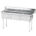 A stainless steel Advance Tabco 3-compartment sink.
