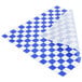 Blue and white checkered Choice deli wrap paper with a corner folded.
