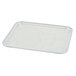 A white rectangular Cambro fiberglass tray with a silver rim.