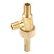 A brass Cooking Performance Group control valve with a gold colored metal handle.