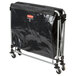 A black plastic bag on a Rubbermaid metal frame laundry cart with a handle.