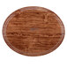 A Cambro Java Teak oval fiberglass tray with a wood grained surface.