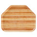 A wooden tray with a trapezoid shape.