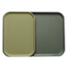 Two olive green Cambro trays with a white background.