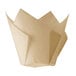 A Hoffmaster unbleached natural tulip baking cup with folded edges.