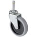 A black and grey Rubbermaid and Carlisle swivel stem caster with a metal wheel.