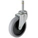 A black and grey swivel caster wheel with a metal stem.