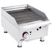An APW Wyott stainless steel charbroiler with a burner on top.