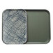 A rectangular Cambro tray insert with a blue and white swirl pattern.
