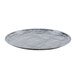 A gray oval Cambro cafeteria tray with black swirls.