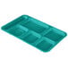 A blue Cambro co-polymer tray with six compartments.