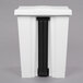A white rectangular Rubbermaid commercial step-on trash container with black handles.