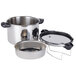 A group of Matfer Bourgeat stainless steel pressure cookers with lids.
