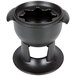 A black Chasseur enameled cast iron fondue pot with a lid on a kitchen counter.