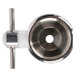 A close-up of a stainless steel Bunn sight gauge shut-off valve.