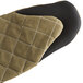 A pair of olive green San Jamar Best Grip puppet style oven mitts with black trim.