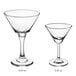 Two Acopa martini glasses on a white background. One has a stem.
