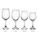 A row of four Acopa all-purpose wine glasses with different sizes.