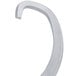 A silver curved dough hook with a curved edge.
