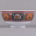 A close up of a Thunder Group Peacock melamine rice bowl with a colorful design.