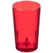 A red Cambro plastic tumbler with a straw.