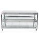 A stainless steel Hatco countertop dual shelf merchandiser with glass shelves.