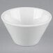 A close up of a TuxTrendz Linx bright white bouillon cup with a small rim.