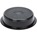 A black plastic container with a round lid.