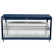 A navy blue stainless steel Hatco countertop merchandiser with two shelves.