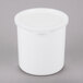 A white plastic Cambro crock with a lid.