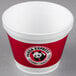 A red and white Dart foam food container with a logo on it.