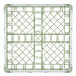 A white and green plastic Vollrath glass rack with grids.