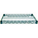 An Advance Tabco metal wire shelf with green epoxy coating.