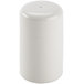 A white cylindrical Tuxton salt shaker with a white lid.