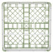 A white and green plastic Vollrath medium plus glass rack with a grid pattern.