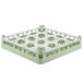 A white and green plastic Vollrath glass rack with 16 compartments.