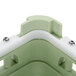 A light green Vollrath corner piece for a glass rack with two screws.