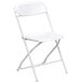 A white Flash Furniture folding chair with a white seat and frame.